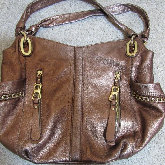 Copper Bronze Leather B Makowsky Hobo Bag Handbag Metallic - Picture 5 of 8